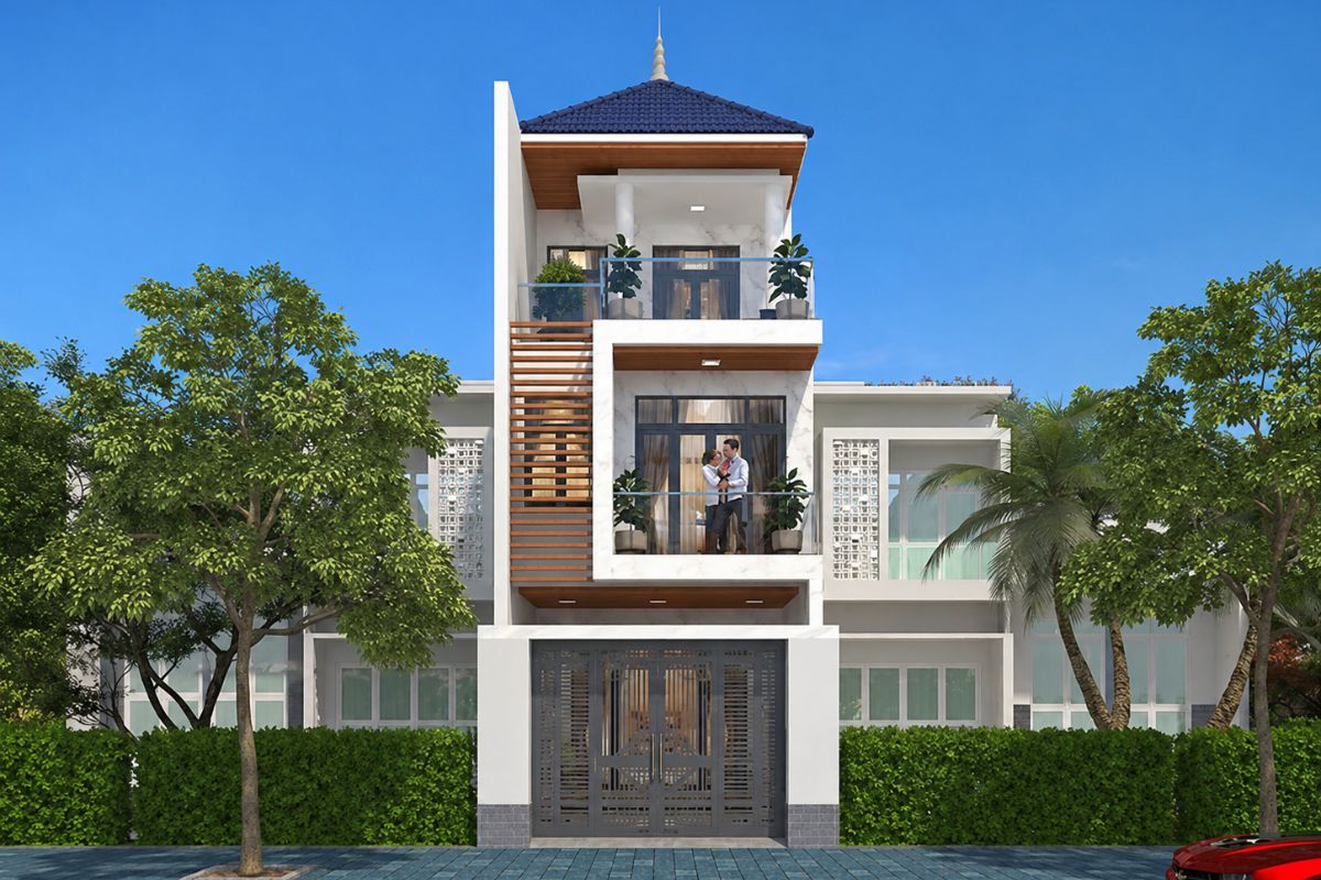 Mẫu nhà phố 4m mặt tiền 3 tầng mái Nhật đảm bảo không gian sống sang trọng và cân đối (Ảnh: Sưu tầm)