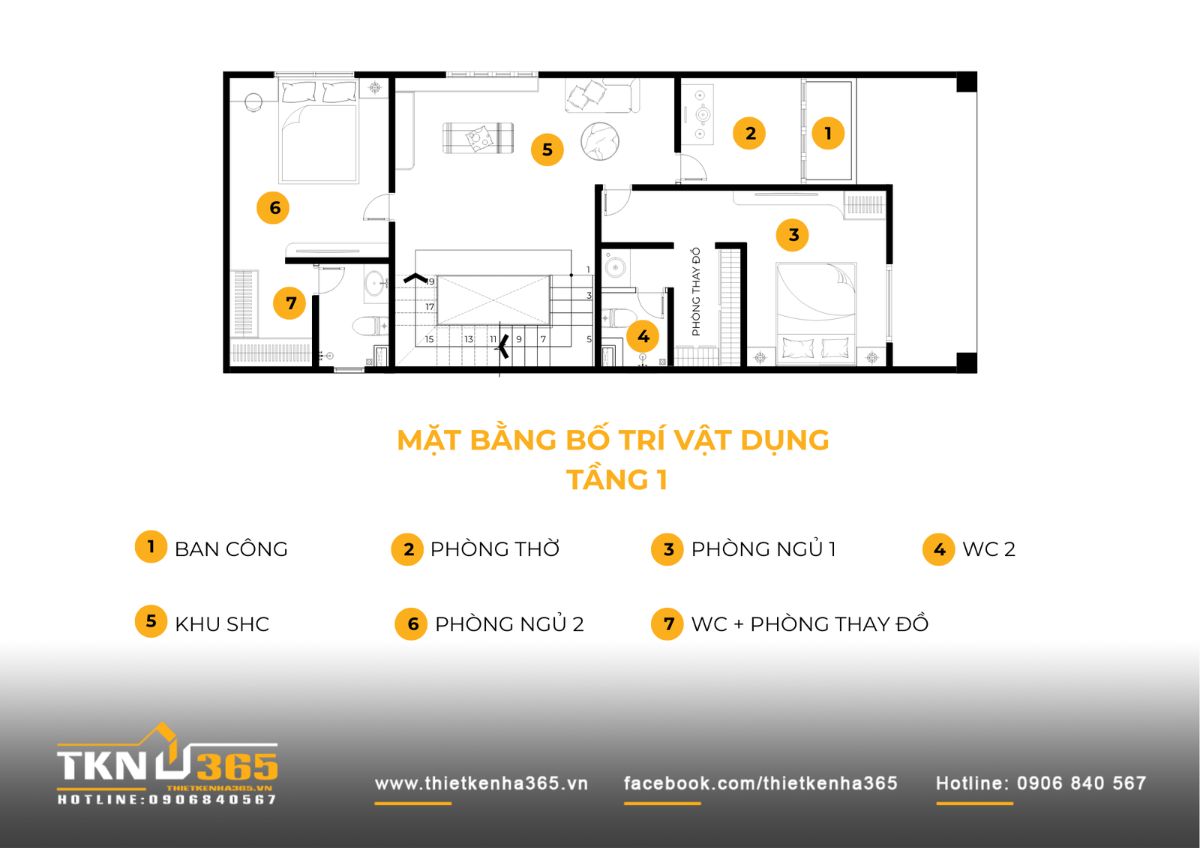 Nhà phố 5 tầng bố trí tầng một với hai phòng ngủ, phòng thờ và khu sinh hoạt chung nhằm duy trì sự gắn kết giữa các thành viên