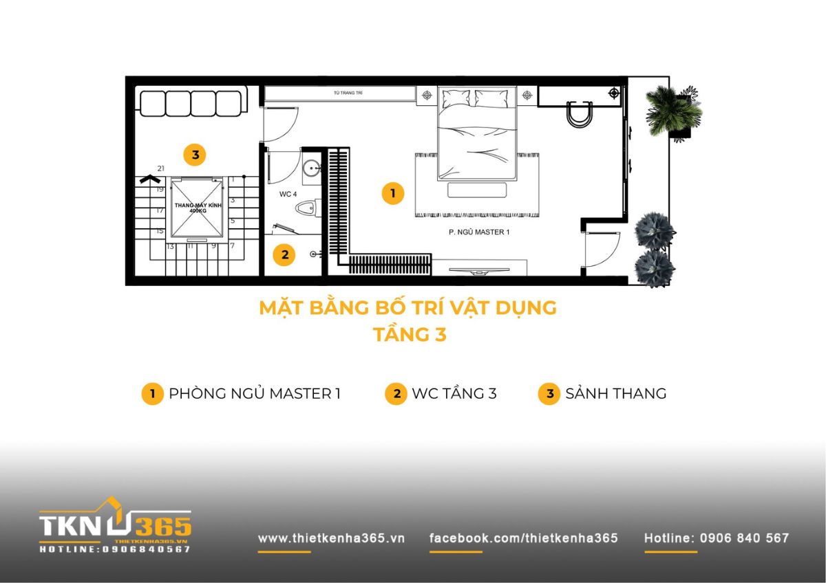 Nhà phố 6 tầng 6x18m và cách giữ sự gắn kết của gia đình qua những không gian được phân tầng 8 Tầng ba dành cho phòng ngủ master rộng rãi, mang đến khoảng sinh hoạt riêng tư hơn trong nhà phố 6 tầng