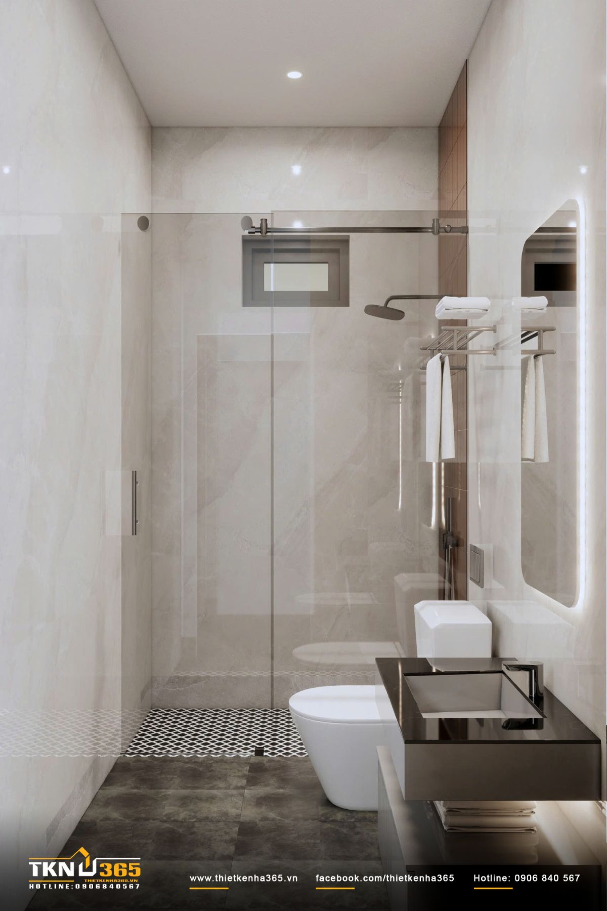 Thiết kế tối giản với ít chi tiết trang trí giúp khu vực WC dễ vệ sinh và thuận tiện trong quá trình sử dụng lâu dài