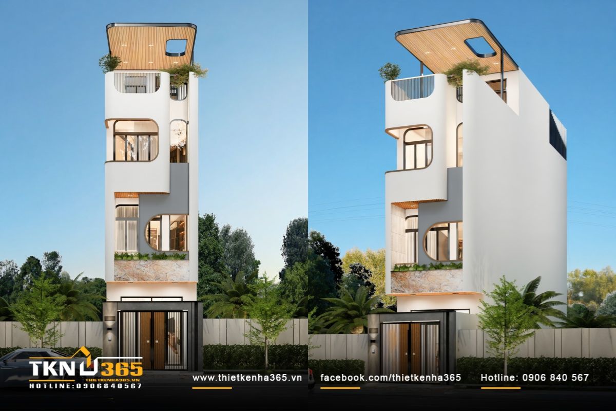 Nhà phố 1 trệt 3 lầu 4x18m ở Dĩ An, Bình Dương do Thiết Kế Nhà 365 thiết kế - thi công trọn gói