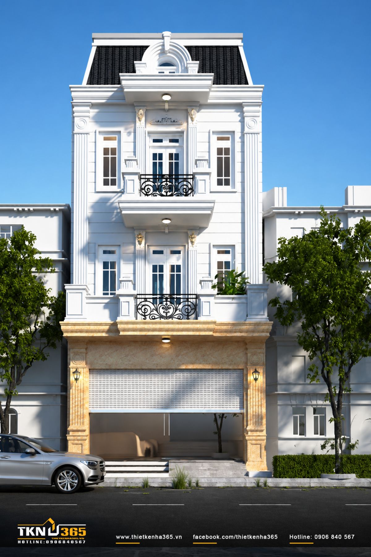Nhà phố 3 tầng 6x20m phong cách tân cổ điển tại Long An toát lên vẻ đẹp sang trọng nhưng không quá rườm rà