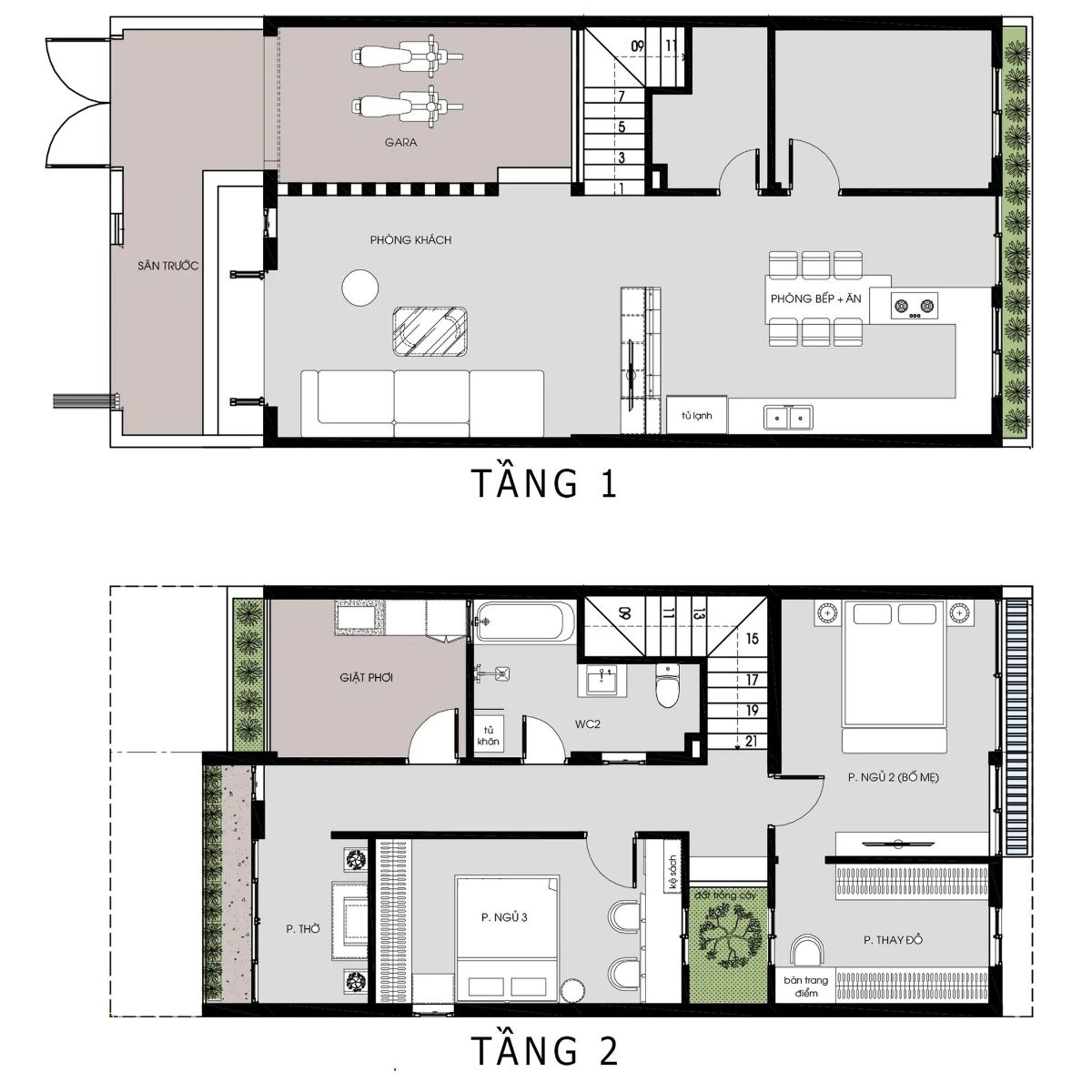 Bản vẽ mặt bằng nhà 84m2 2 tầng có gara ô tô (Ảnh: Sưu tầm)