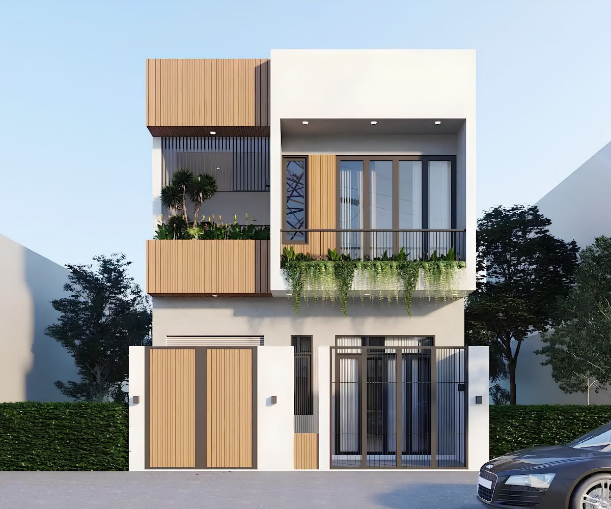 Mẫu nhà 1 trệt 1 lầu 7x12 đẹp hiện đại với 3 phòng ngủ, bố trí phòng khách - bếp - ăn liên thông phù hợp với nhu cầu sử dụng của gia đình trẻ (Ảnh: Sưu tầm)