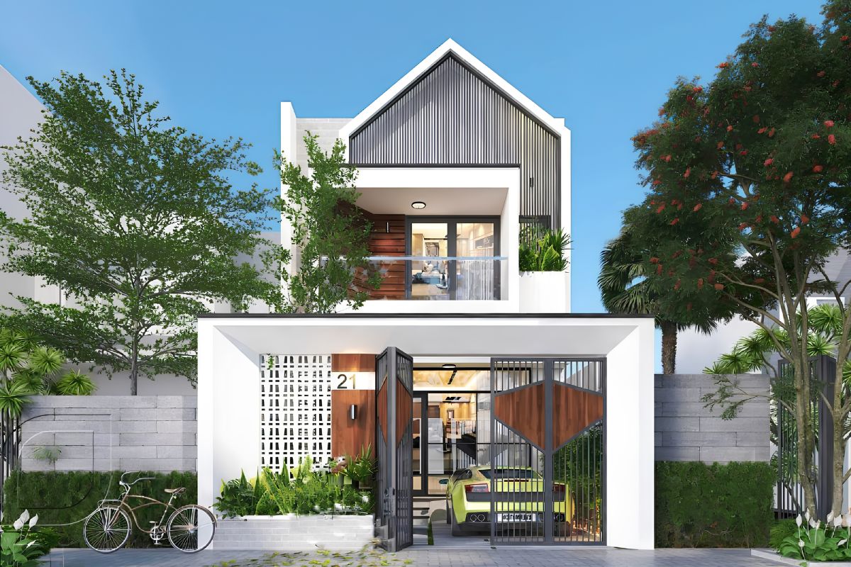 Thiết kế nhà 2 tầng 7x12 với gara ở tầng trệt không làm ảnh hưởng đến những không gian sinh hoạt khác (Ảnh: Sưu tầm)
