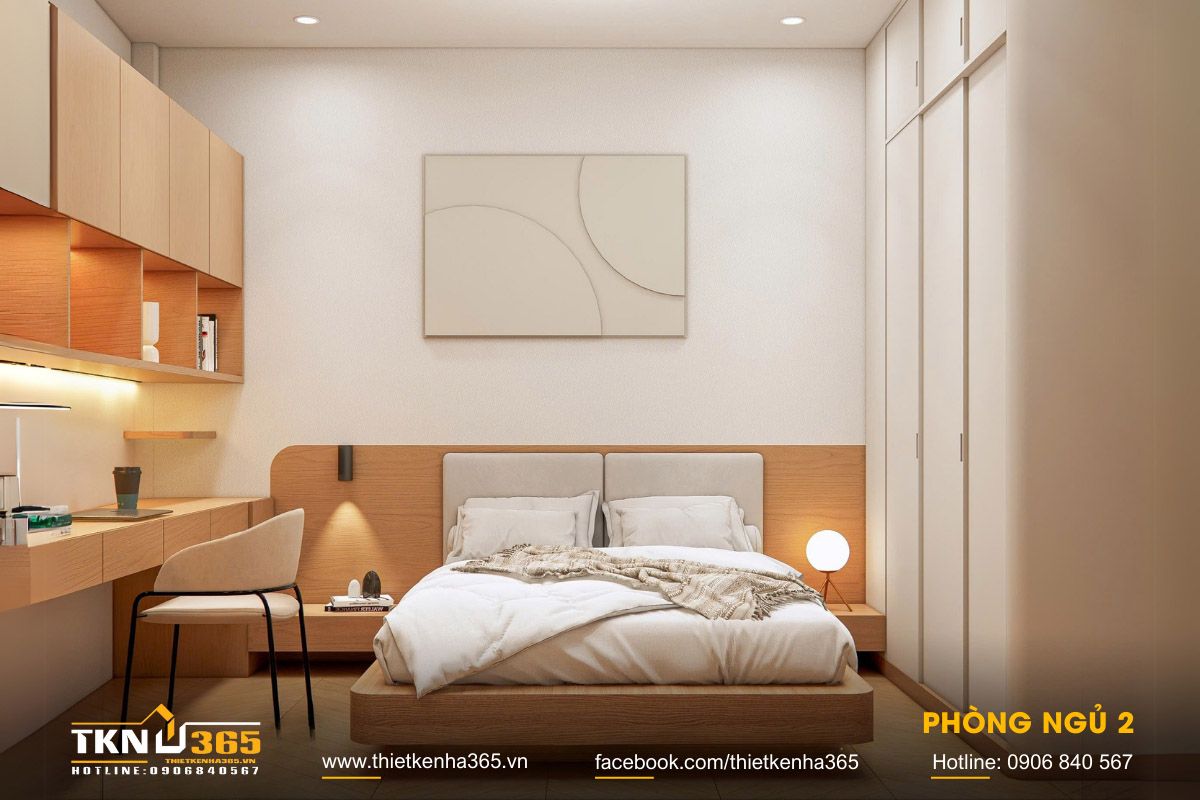 Các phòng ngủ trong mẫu nhà 1 trệt 1 lầu 7x15m bố trí tách biệt với không gian sinh hoạt chung
