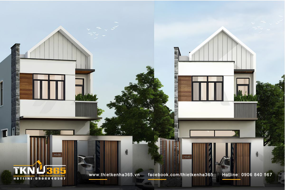 Mẫu nhà phố 7x15m đẹp 2 tầng với gara ô tô bố trí ở tầng trệt
