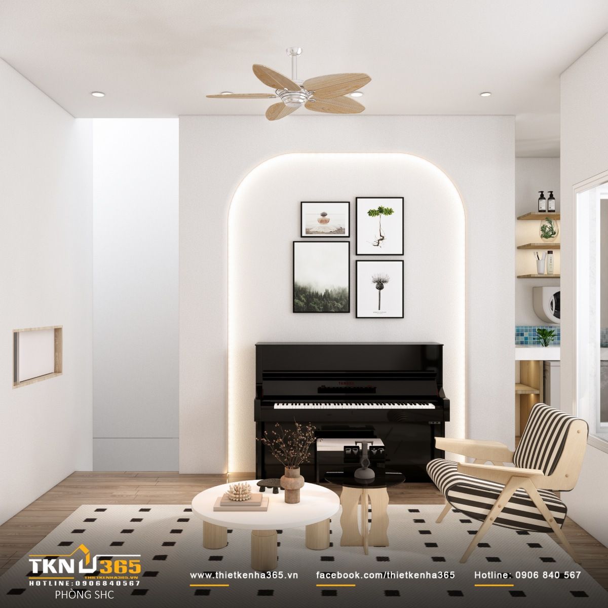 Nhà 5x14 hiện đại bố trí thêm khu vực sinh hoạt chung, tăng không gian thư giãn và đảm bảo kết nối giữa các thành viên trong gia đình