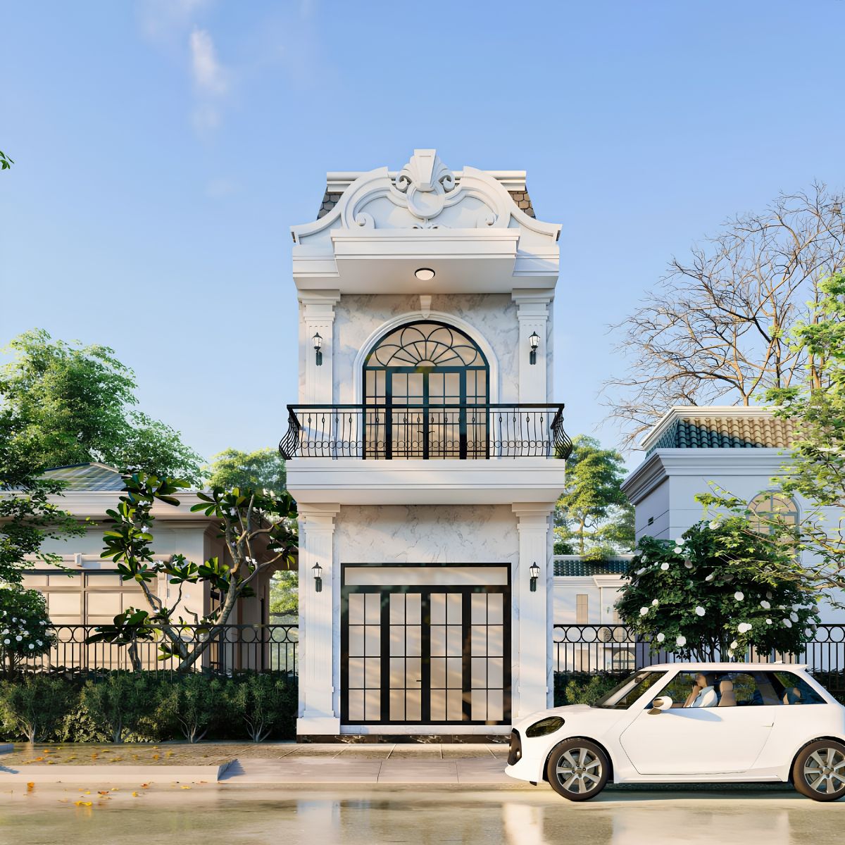 50+ Mẫu Nhà Mặt Tiền 5m Đẹp, Hiện Đại Và Được Ưa Chuộng Nhất 10 Mẫu nhà ngang 5m đẹp 2 tầng phong cách tân cổ điển tạo dấu ấn với vẻ đẹp tinh tế, hài hòa và cân đối (Ảnh: Sưu tầm)
