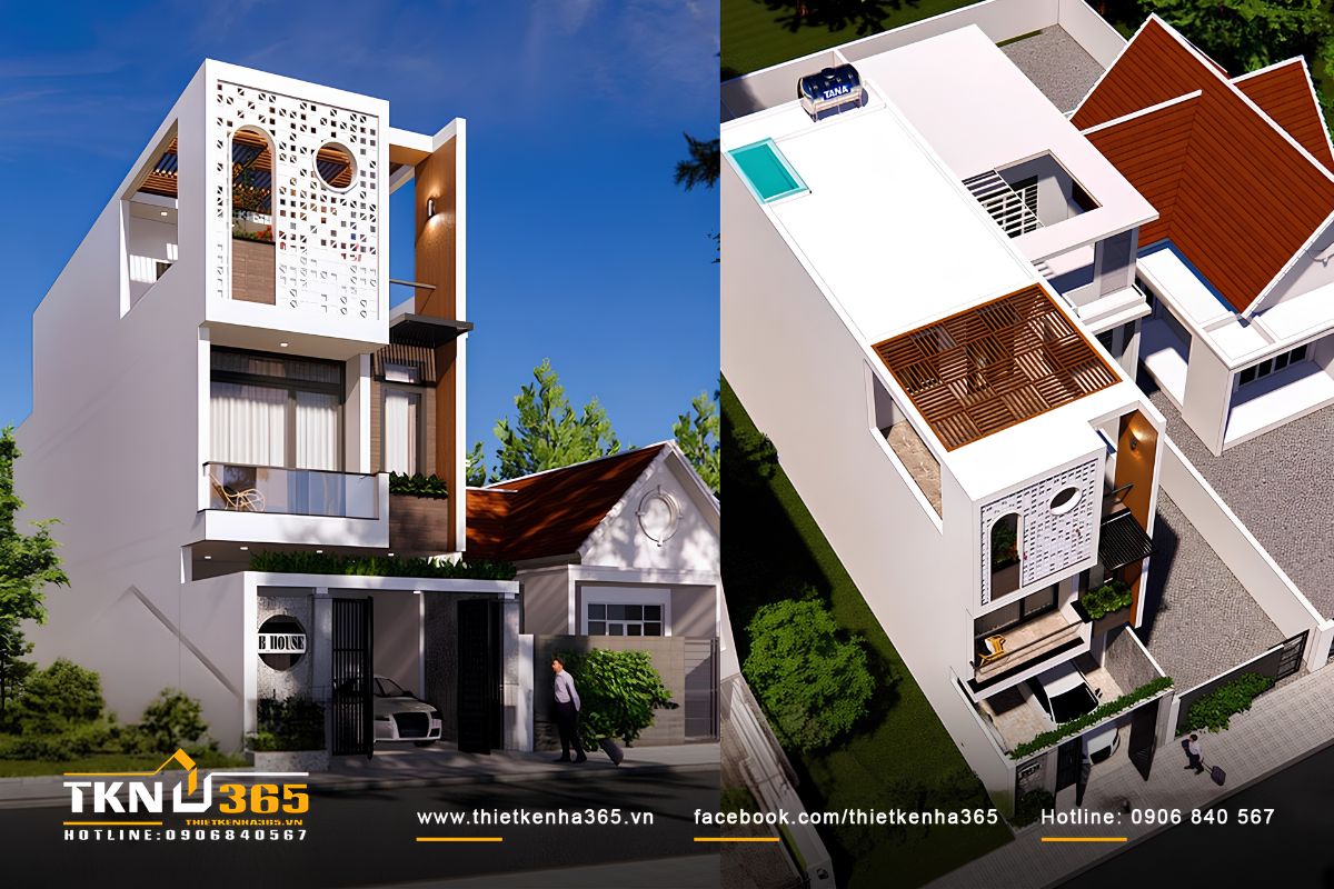 Mẫu nhà 4x20 tối ưu ánh sáng với thiết kế giếng trời hợp lý, giảm phụ thuộc vào hệ thống chiếu sáng nhân tạo
