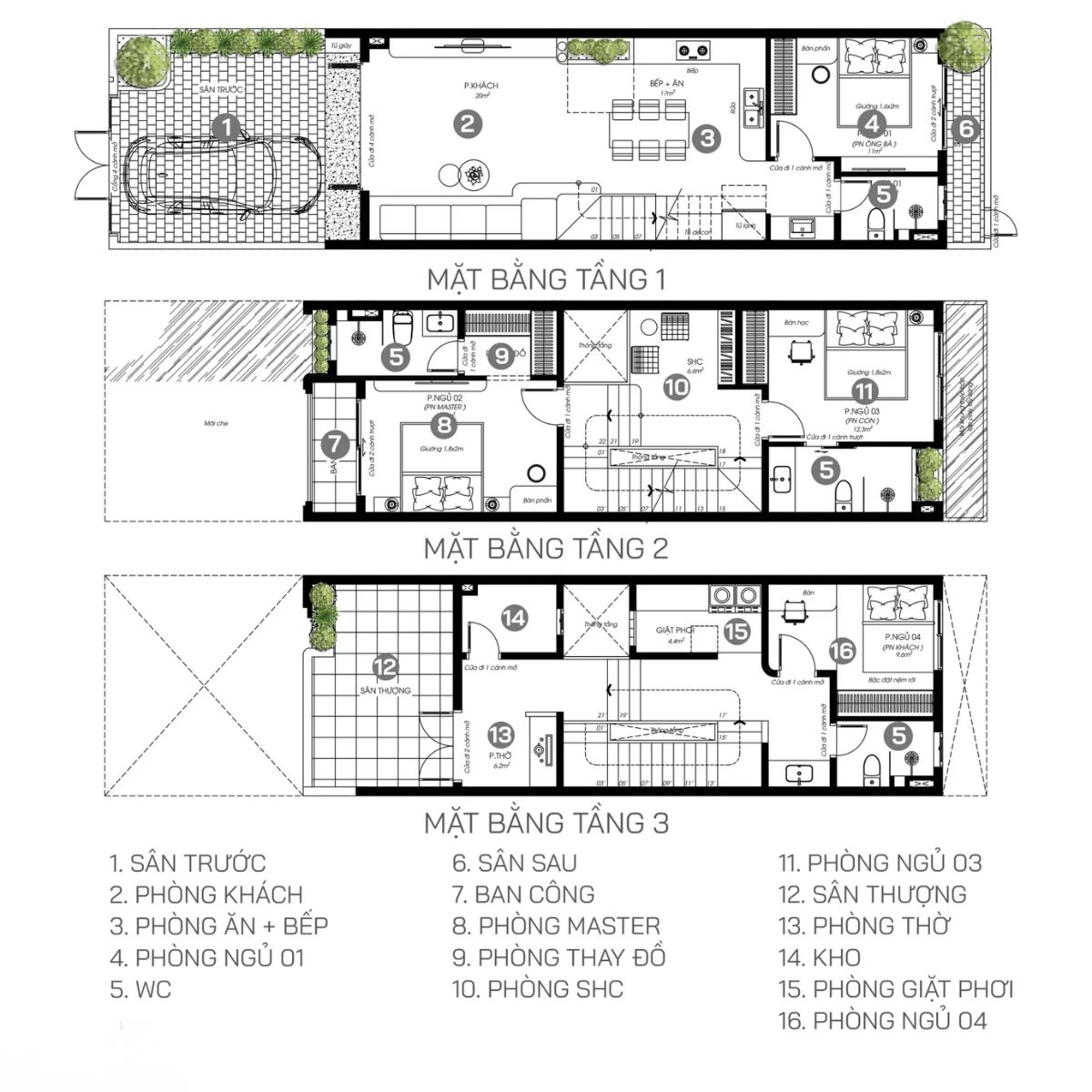 Bản vẽ mặt bằng mẫu thiết kế nhà 4x20 đẹp với 4 phòng ngủ (Ảnh: Sưu tầm)