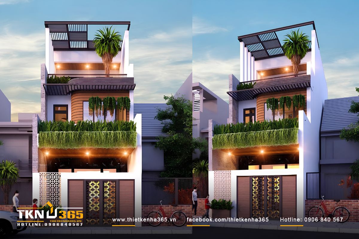 Mẫu nhà 4x20 mái bằng hiện đại có 3 phòng ngủ, phù hợp với gia đình có 4 - 5 thành viên