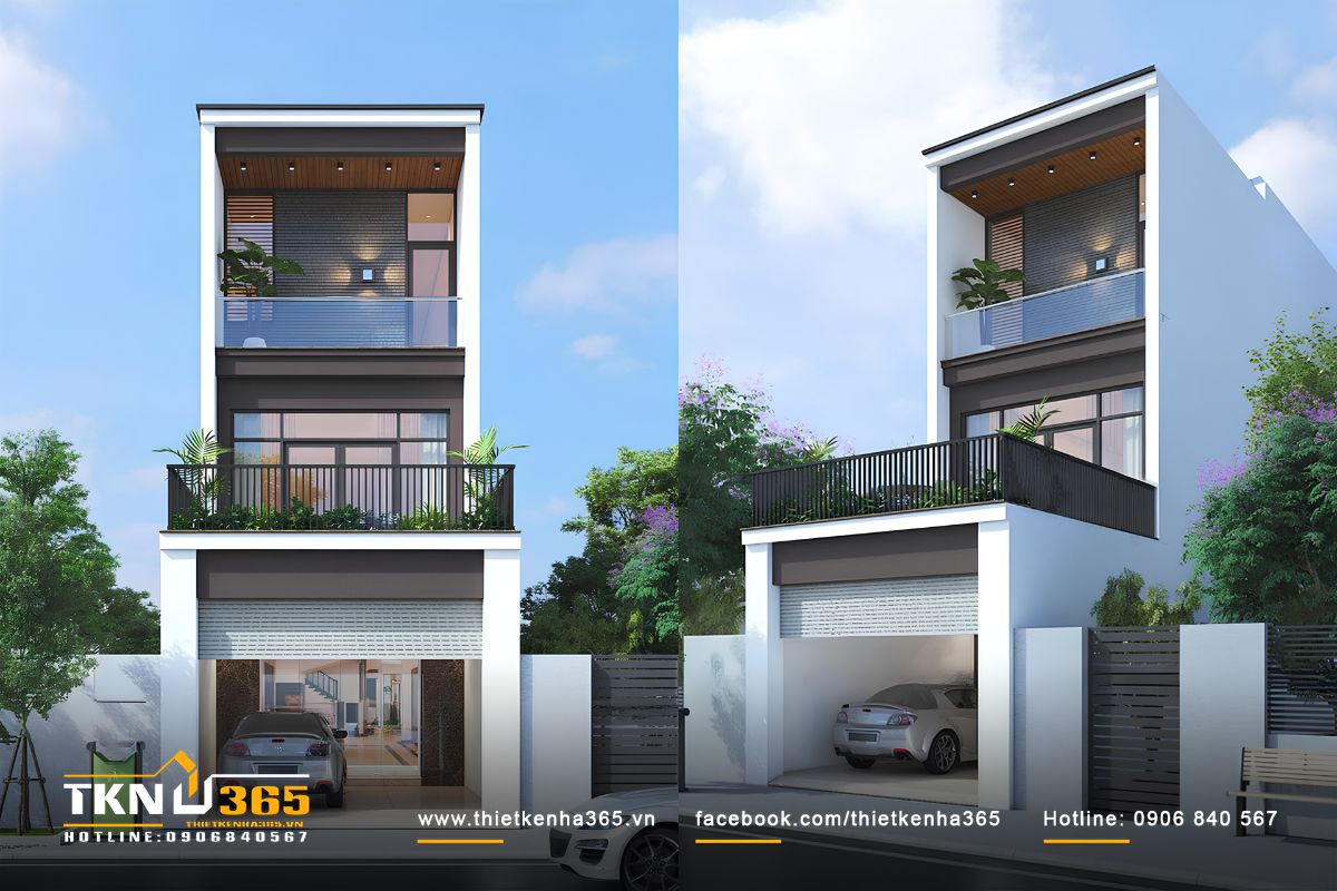Mẫu nhà đẹp 5x15 bố trí gara ô tô ở tầng trệt