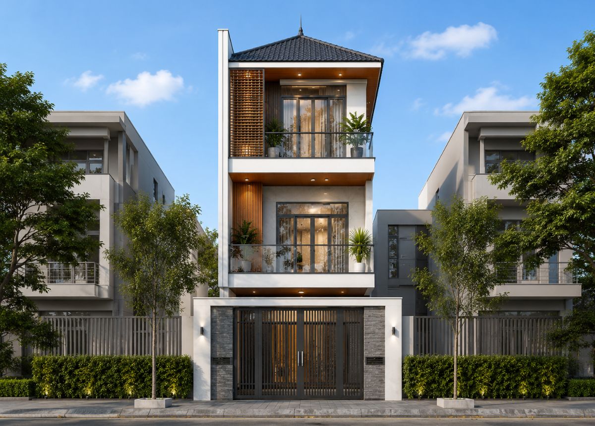 Mẫu thiết kế nhà 5x25 đẹp mái Nhật được nhiều gia đình yêu thích (Ảnh: Sưu tầm)
