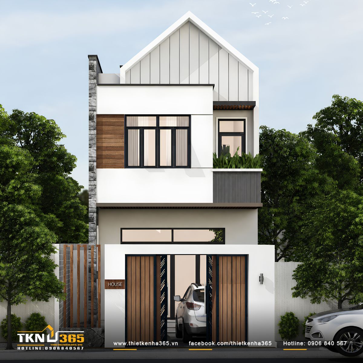 Mẫu thiết kế nhà 5x25 đẹp có gara ô tô tích hợp ngay tại tầng trệt