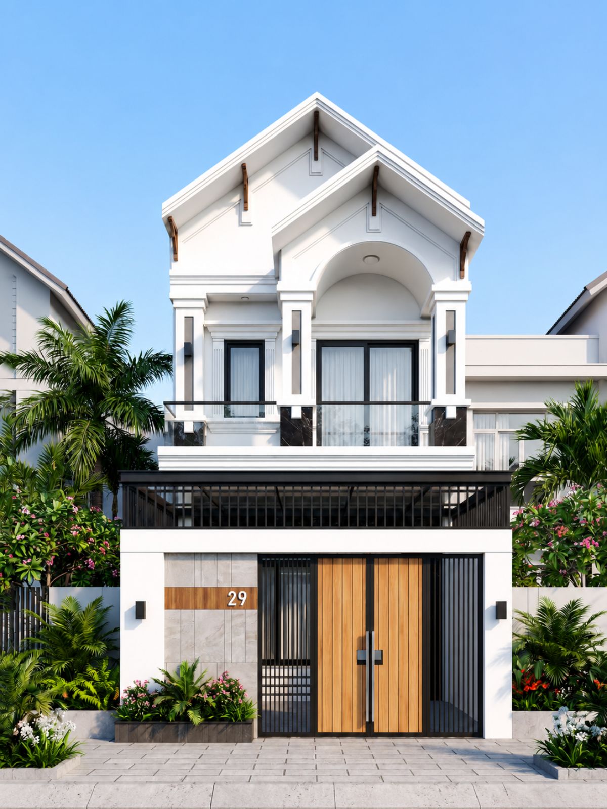 Mẫu nhà 5x18 mái thái 1 trệt 1 lầu sở hữu thiết kế đẹp, phù hợp với khí hậu tại Việt Nam (Ảnh: Sưu tầm)