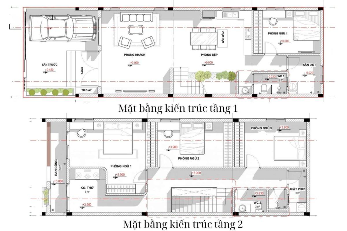 Bản vẽ nhà 5x18 1 trệt 1 lầu phương án 4 phòng ngủ (Ảnh: Sưu tầm)