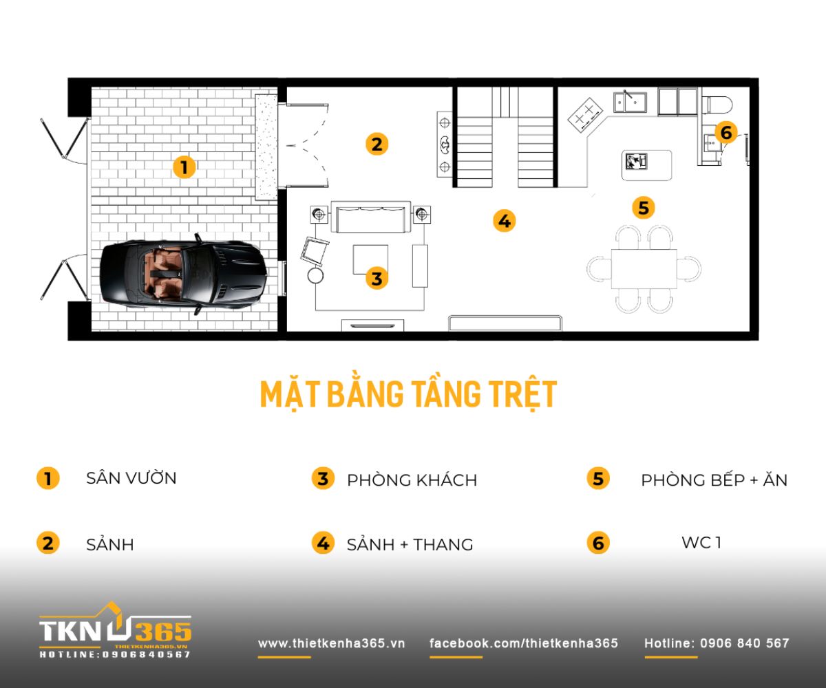 Bản vẽ mặt bằng nhà ngang 4m dài 15m sở hữu khoảng sân trước rộng thoáng