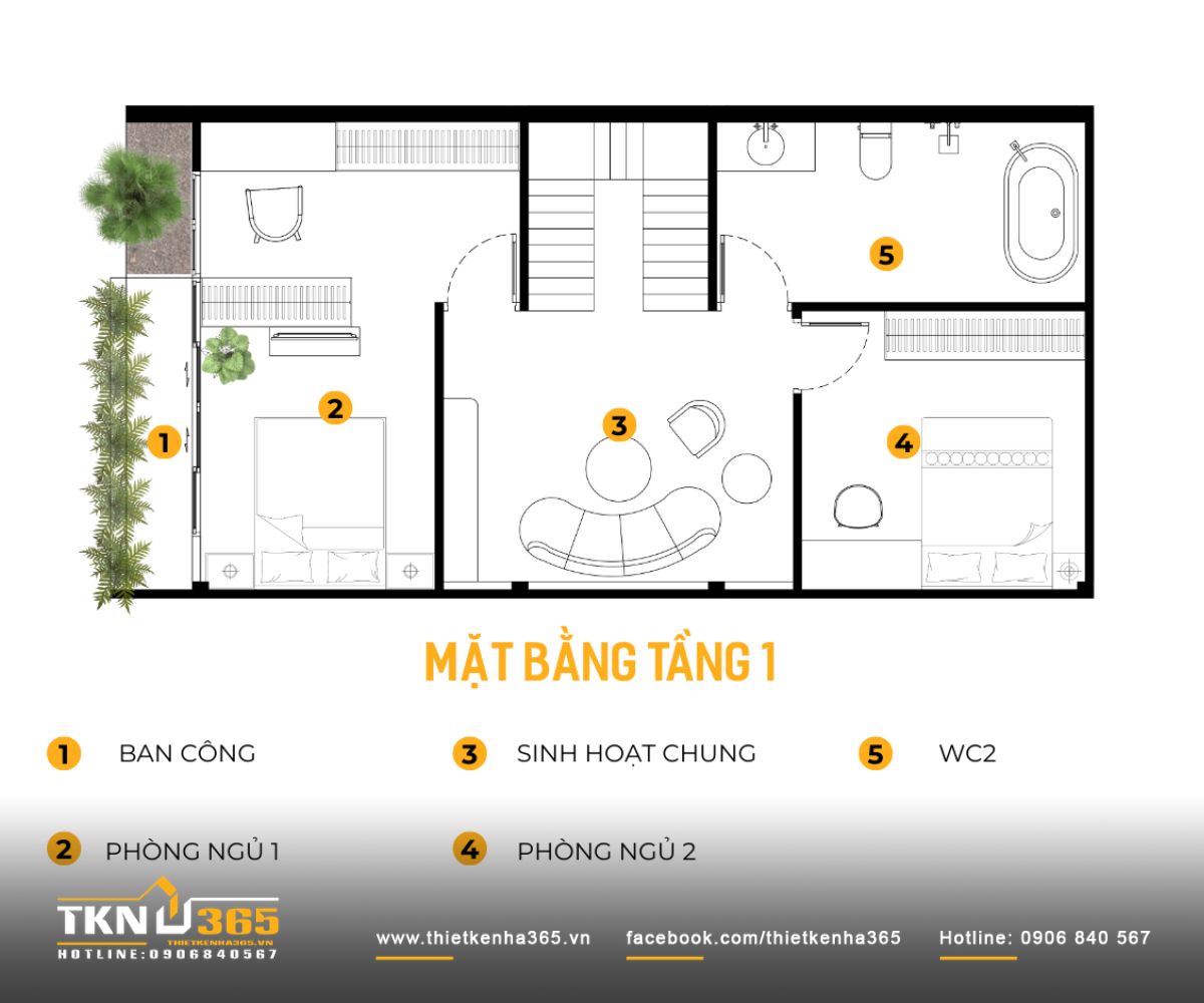 Bản vẽ nhà 4x16 đẹp với tầng lầu bố trí phòng ngủ trước - sau, khai thác tối đa diện tích và khả năng lấy sáng