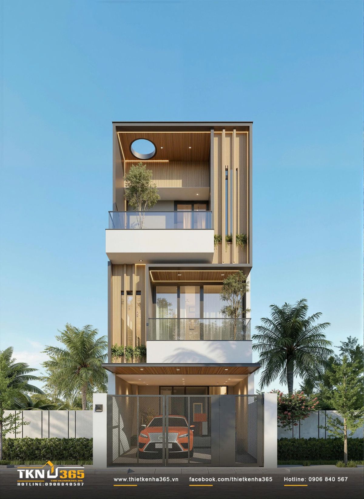 Mẫu nhà phố 4x16m đẹp với gara ô tô bố trí ở tầng trệt