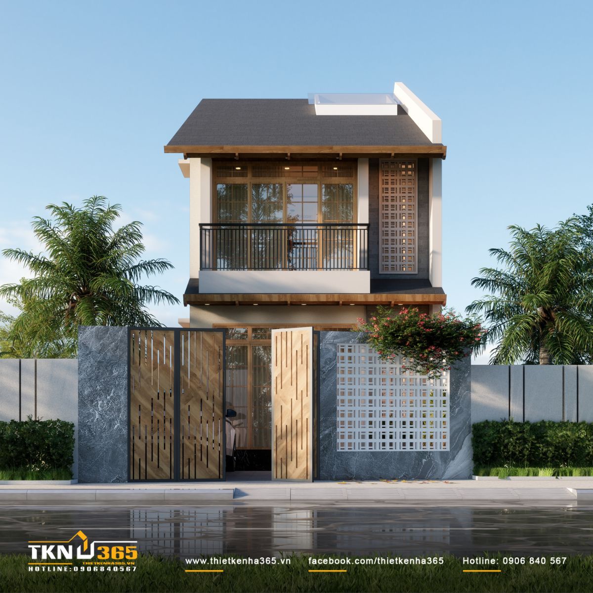 Mẫu nhà 1 trệt 1 lầu 3 phòng ngủ 5x14 có gara phù hợp với gia đình thường xuyên sử dụng ô tô