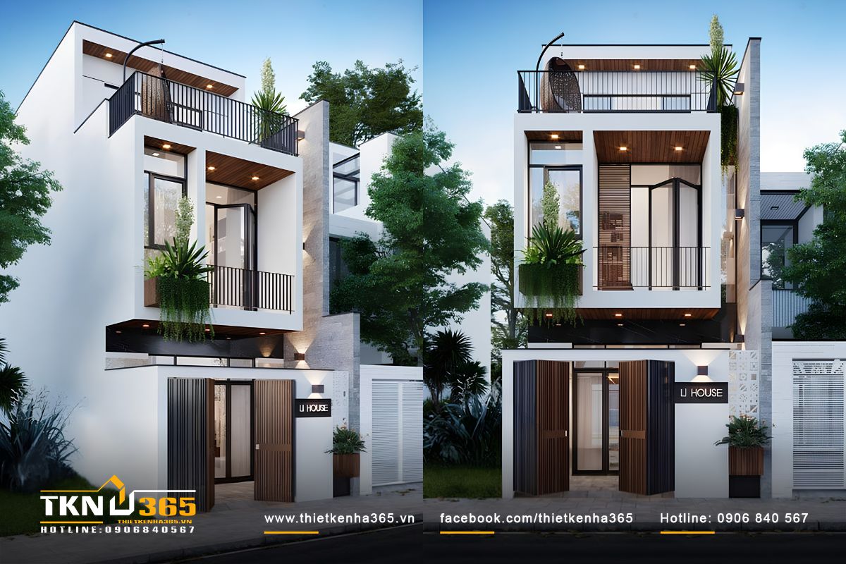 Mẫu nhà 1 trệt 1 lầu có sân thượng 4x13 sở hữu mặt tiền tối giản với màu sắc trung tính