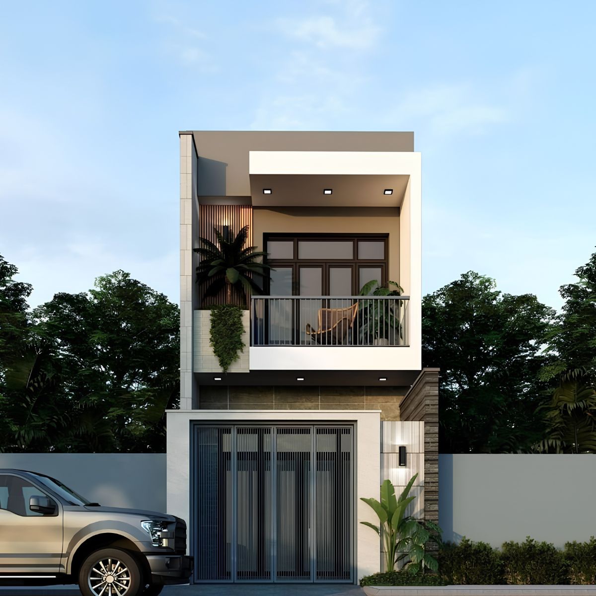 Mẫu nhà 1 trệt 1 lầu 4x13 đẹp thiết kế mặt tiền tối giản, cân bằng tỷ lệ ngang - dọc (Ảnh: Sưu tầm)