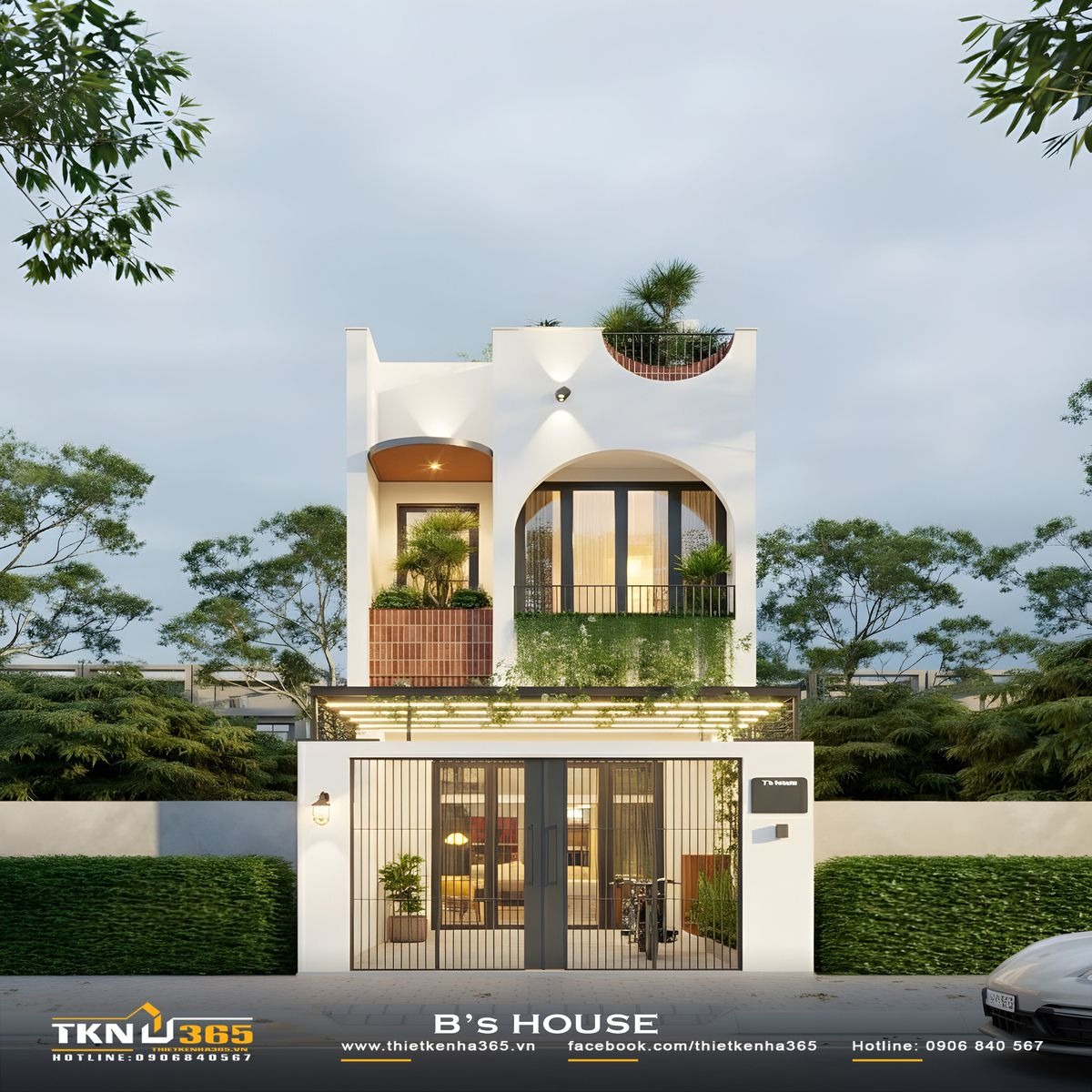 Mẫu nhà 1 trệt 1 lầu 4x13 đẹp thiết kế khoảng sân trước để xe
