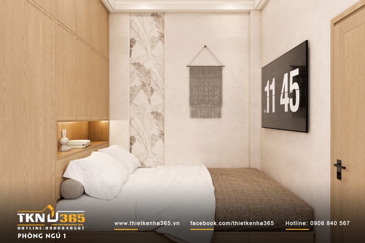 30+ Mẫu Nhà 1 Trệt 2 Lầu 4x10 Đẹp, Hiện Đại Và Tối Ưu Công Năng 13 Mẫu nhà 1 trệt 2 lầu 4x10 bố trí phòng ngủ ở tầng trệt thuận tiện cho người lớn tuổi sử dụng nhưng ảnh hưởng đáng kể đến không gian sinh hoạt chung