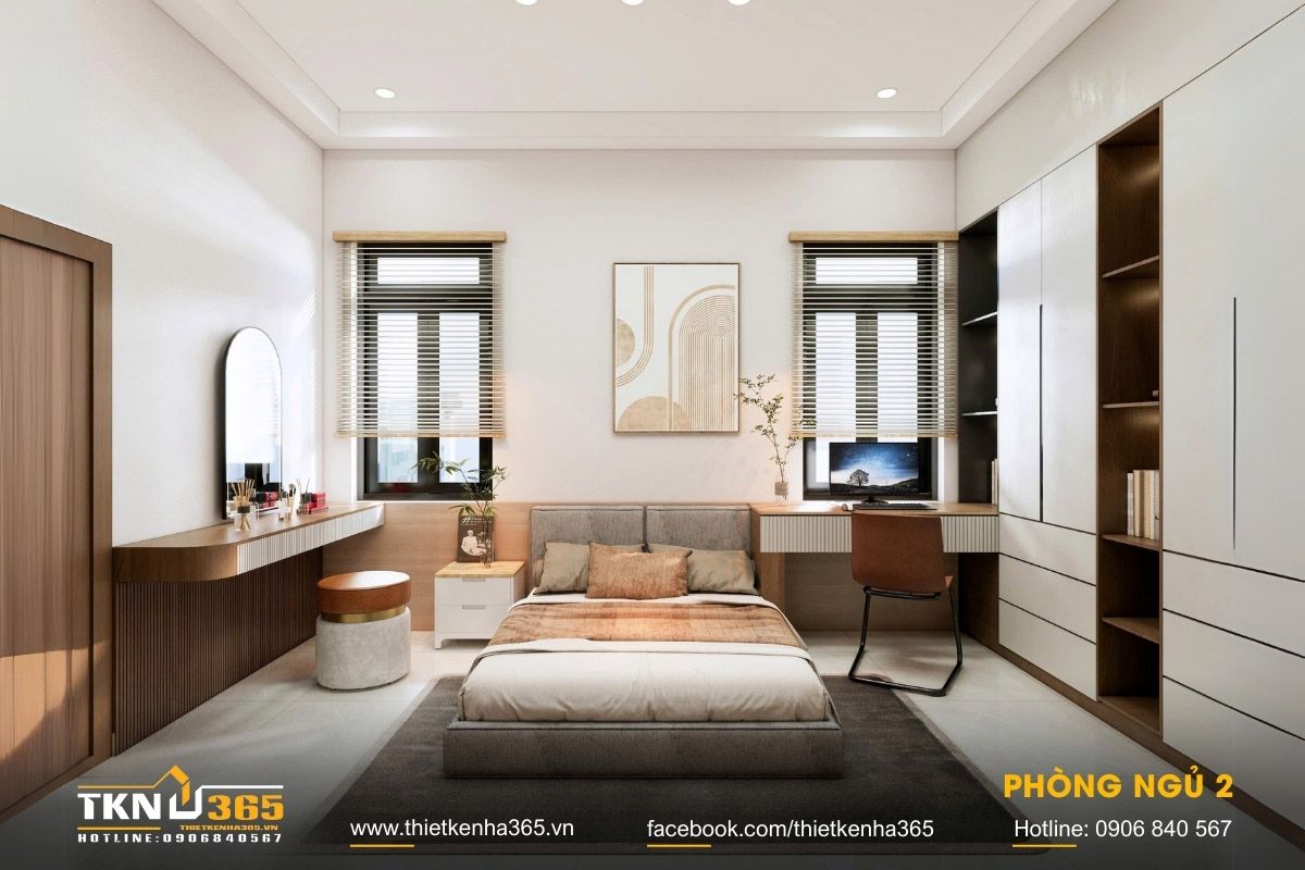 Số lượng phòng ngủ trong mẫu nhà tân cổ điển 1 tầng đẹp phụ thuộc vào nhu cầu sử dụng thực tế