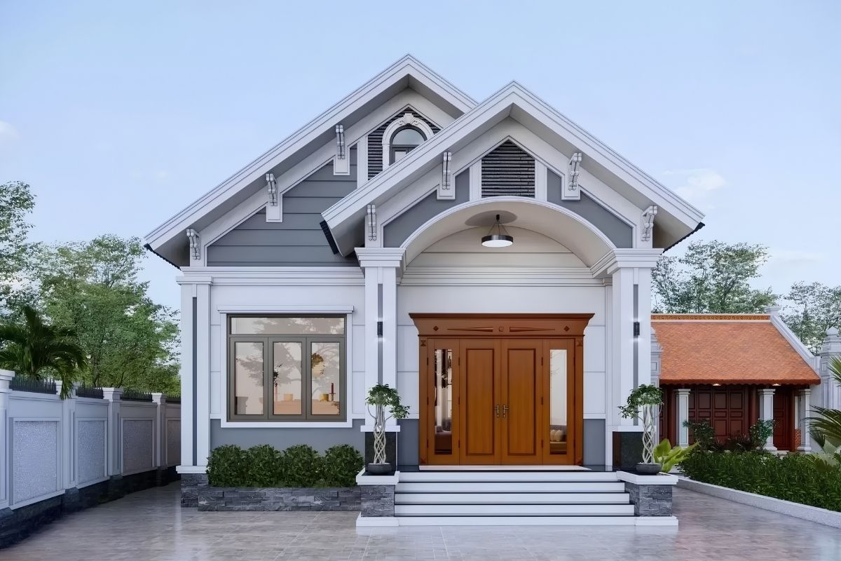 Nhà tân cổ điển 1 tầng 3 phòng ngủ là phương án cân bằng giữa diện tích, công năng và chi phí cho gia đình khoảng 4 - 5 thành viên (Ảnh: Sưu tầm)