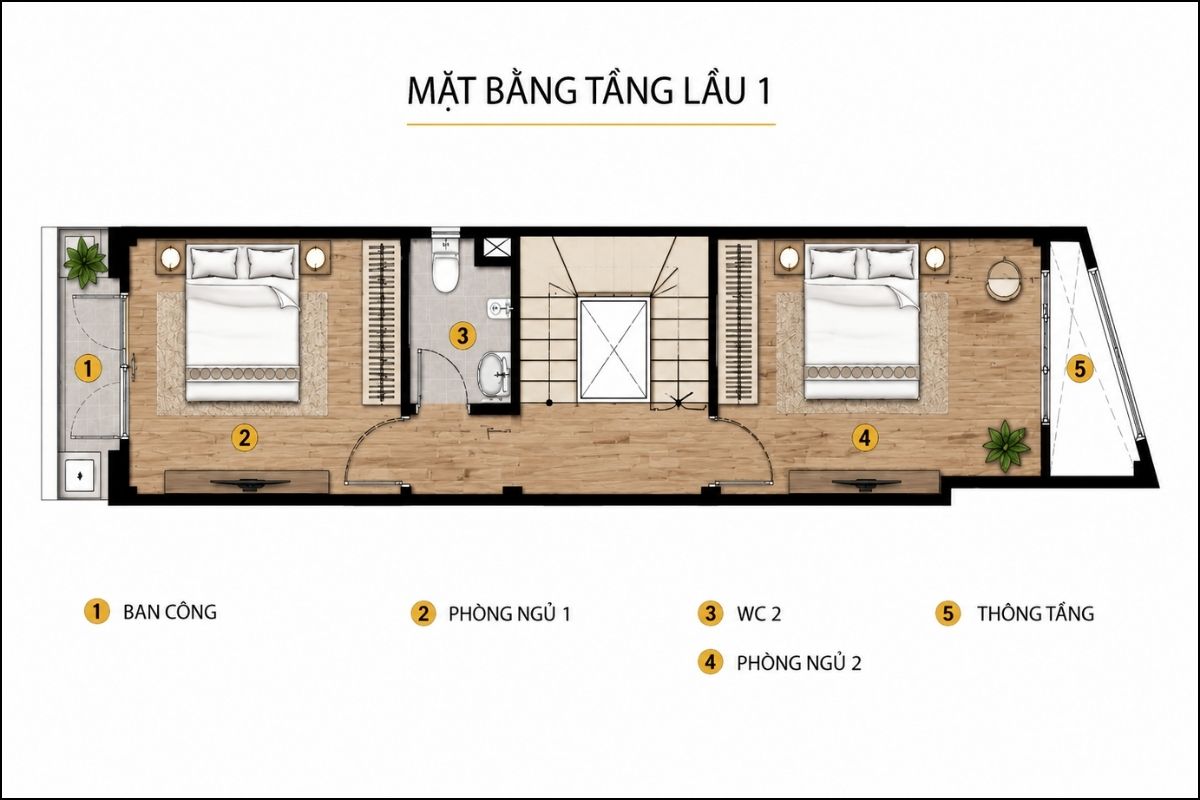 35+ Mẫu Nhà Tân Cổ Điển 3 Tầng Đẹp, Sang Trọng Và Cân Đối 15 Lầu 1 của nhà tân cổ điển 3 tầng là khu vực nghỉ ngơi riêng tư với các phòng ngủ rộng rãi (Ảnh: Sưu tầm)