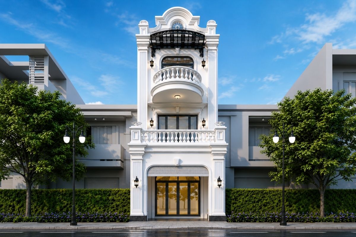 35+ Mẫu Nhà Tân Cổ Điển 3 Tầng Đẹp, Sang Trọng Và Cân Đối 21 Một mẫu nhà tân cổ điển 3 tầng đẹp cần tránh cột quá lớn, phào chỉ dày, quá nhiều vòm và các chi tiết trang trí thiếu tiết chế (Ảnh: Sưu tầm)