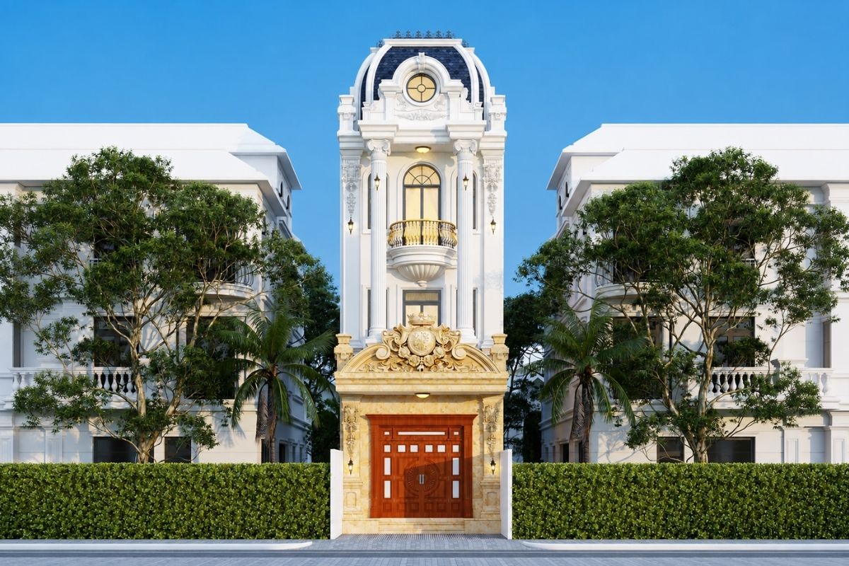 35+ Mẫu Nhà Tân Cổ Điển 3 Tầng Đẹp, Sang Trọng Và Cân Đối 23 Một thiết kế nhà tân cổ điển 3 tầng đẹp cần dung hòa giữa mặt tiền, công năng, hệ mái, vật liệu và ngân sách để duy trì giá trị thẩm mỹ lâu dài (Ảnh: Sưu tầm)