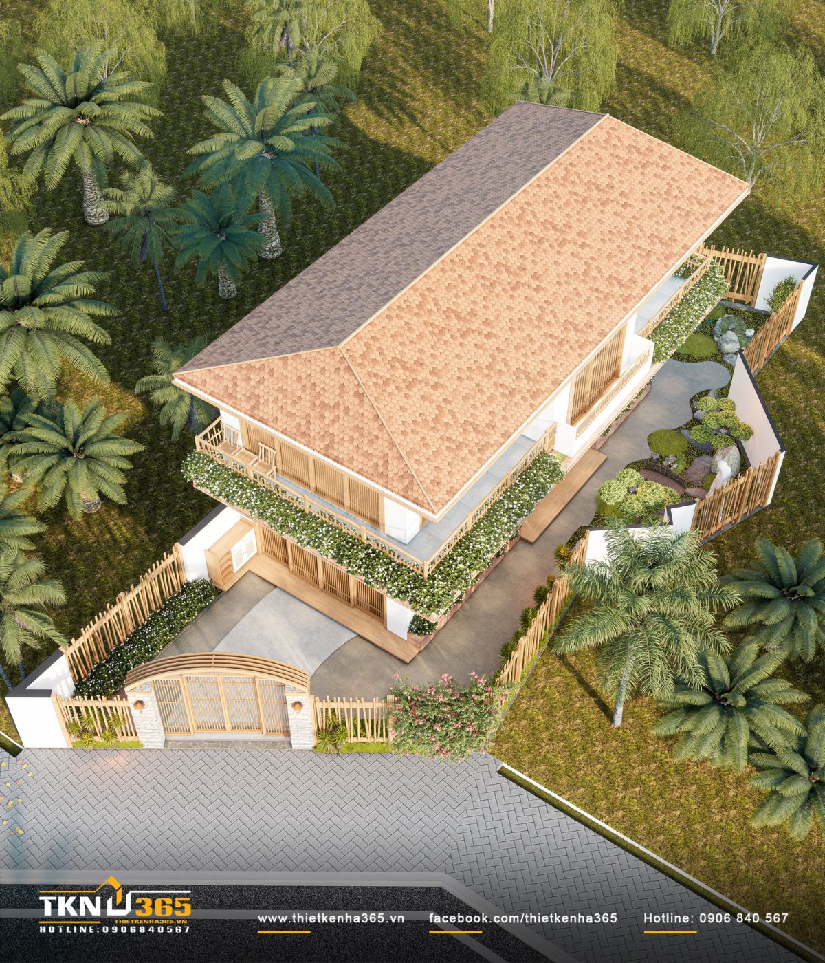 Mẫu thiết kế nhà sân vườn đẹp bố trí cảnh quan hợp lý giúp giảm bức xạ nhiệt, cải thiện vi khí hậu xung quanh công trình