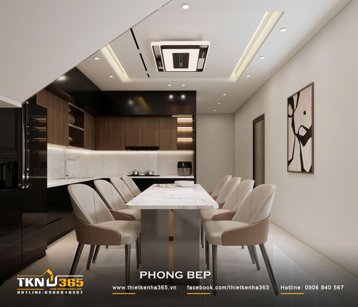 Nhà phố 2 tầng hiện đại của chị Hương tích hợp quán cà phê nhưng vẫn giữ sự riêng tư cho gia đình đông thành viên 17 Bàn ăn lớn đặt tại trung tâm, đáp ứng thuận tiện nhu cầu sinh hoạt của gia đình đông thành viên