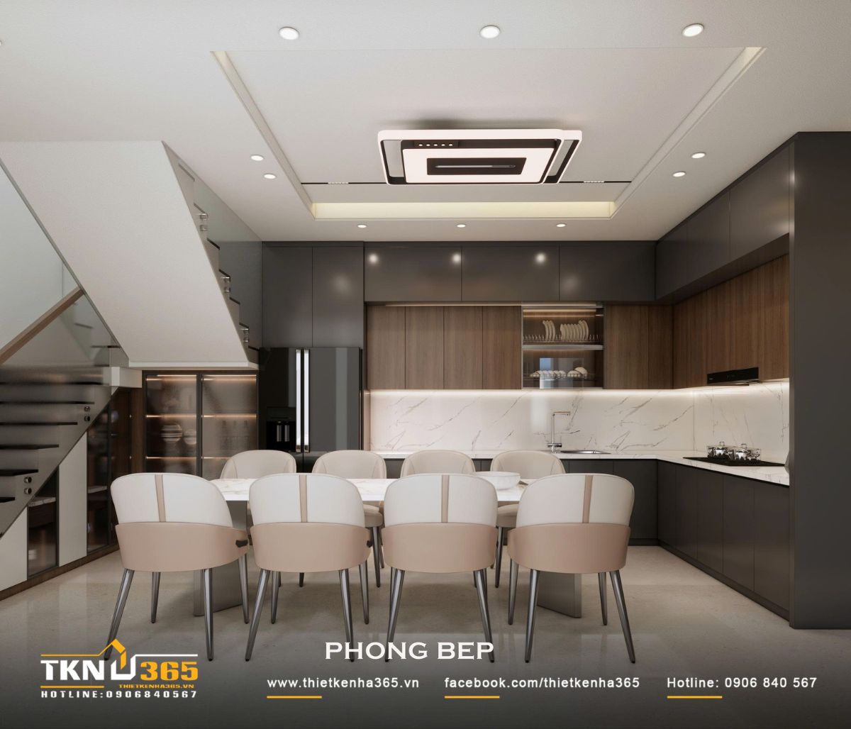 Nhà phố 2 tầng hiện đại của chị Hương tích hợp quán cà phê nhưng vẫn giữ sự riêng tư cho gia đình đông thành viên 18 Hệ tủ bếp chữ L kết hợp tủ cao sát trần giúp tăng đáng kể diện tích lưu trữ cho không gian bếp