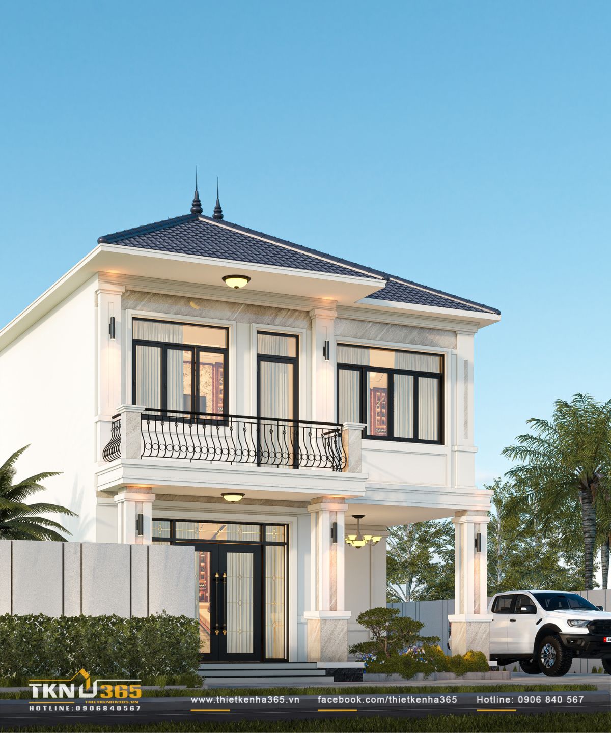 Nhà phố 2 tầng hiện đại của chị Hương tích hợp quán cà phê nhưng vẫn giữ sự riêng tư cho gia đình đông thành viên 2 Hệ ban công và cửa kính rộng giúp mặt tiền thông thoáng, tăng khả năng đón sáng cho không gian bên trong