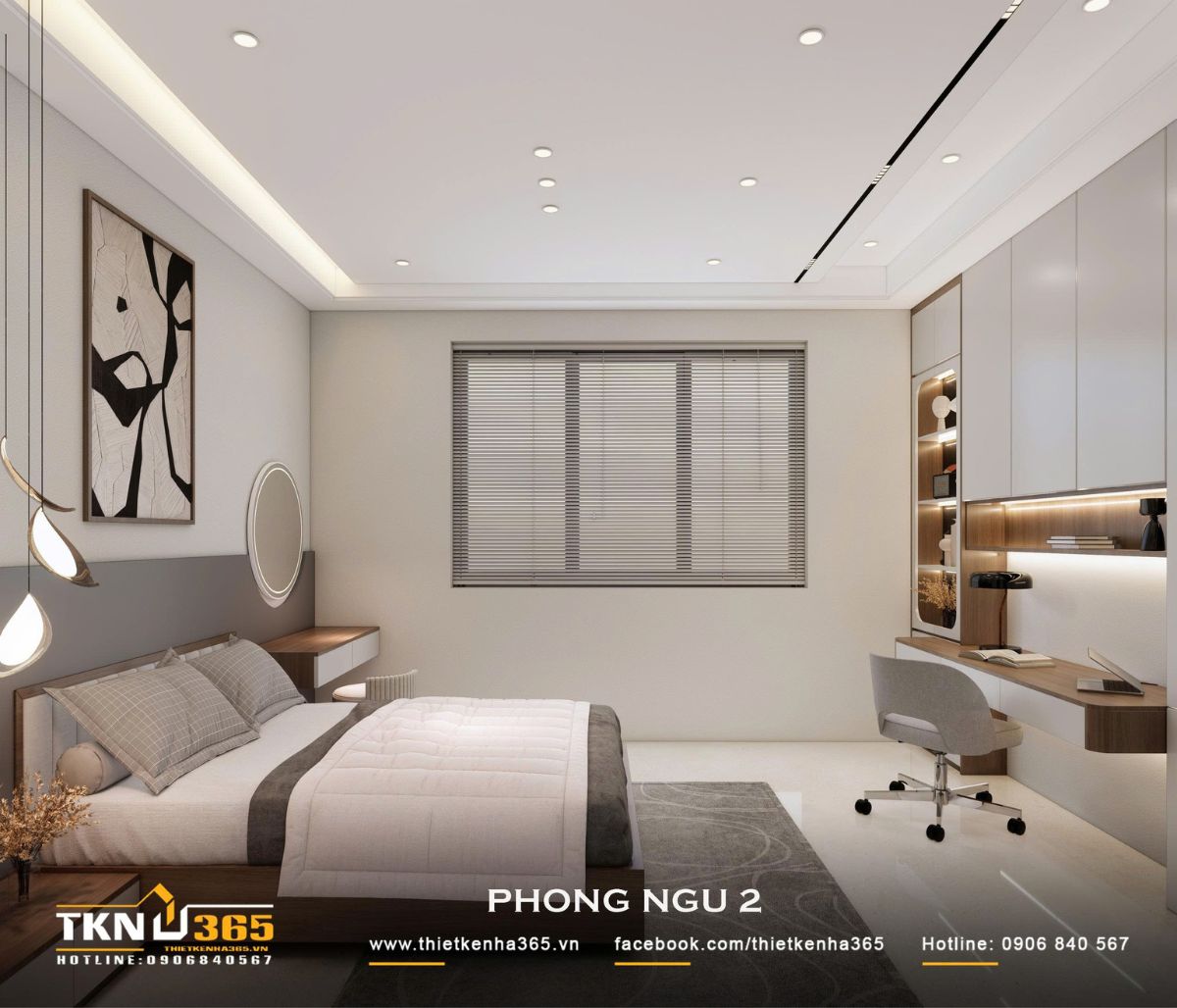 Nhà phố 2 tầng hiện đại của chị Hương tích hợp quán cà phê nhưng vẫn giữ sự riêng tư cho gia đình đông thành viên 25 Cửa sổ lớn đưa ánh sáng tự nhiên vào phòng ngủ, giúp không gian sử dụng gam màu trung tính trở nên thoáng sáng hơn