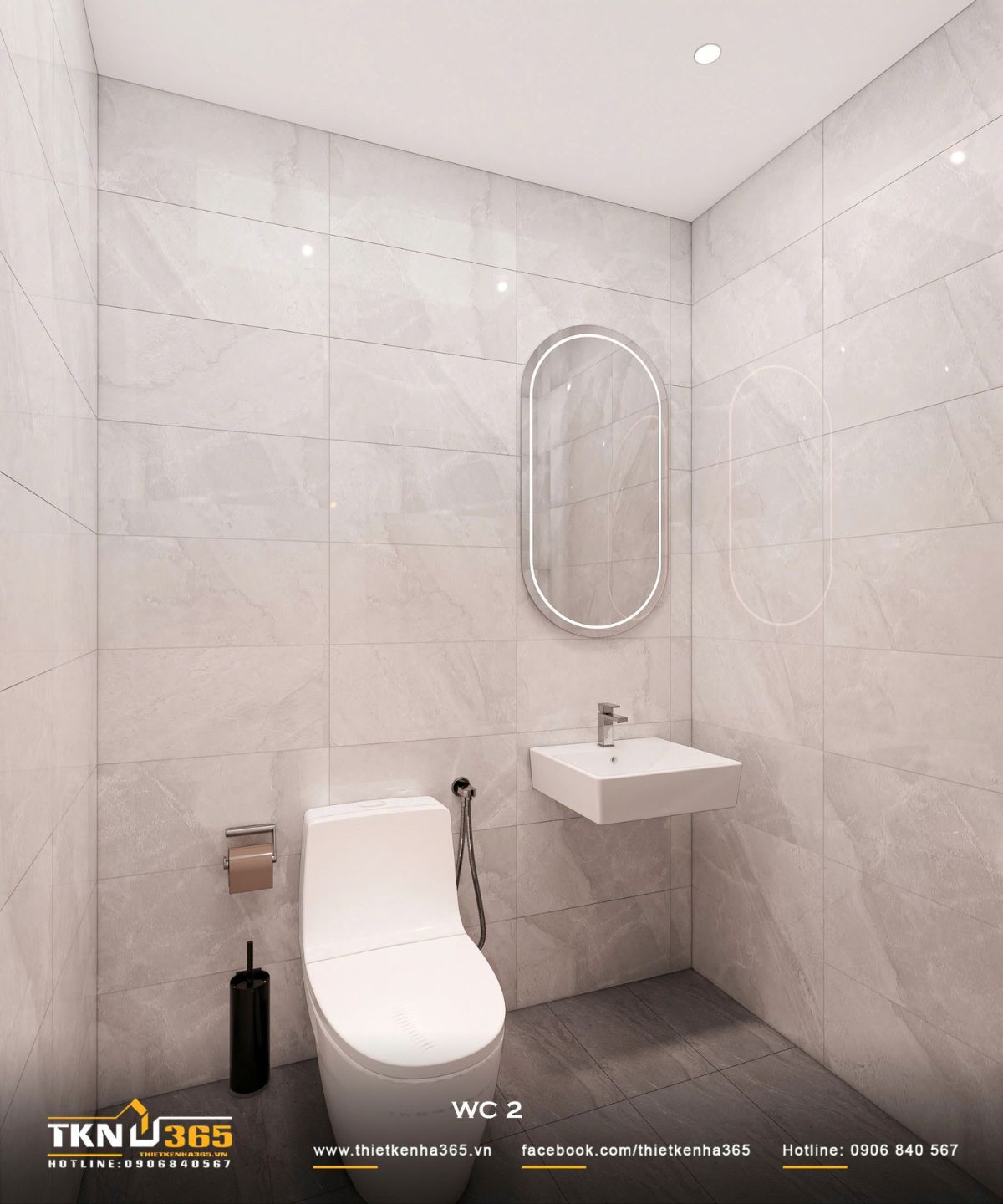 Nhà phố 2 tầng hiện đại của chị Hương tích hợp quán cà phê nhưng vẫn giữ sự riêng tư cho gia đình đông thành viên 36 WC 2 bố trí tối giản với lavabo treo tường và thiết bị vệ sinh nhỏ gọn, phù hợp với diện tích hạn chế