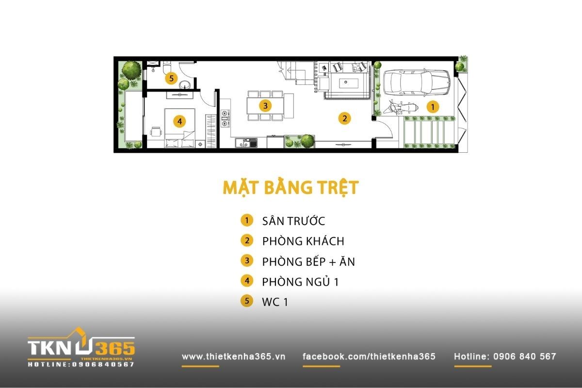 Bản vẽ tầng trệt mẫu nhà 1 trệt 2 lầu 5x20m đẹp với không gian sinh hoạt chung rộng thoáng
