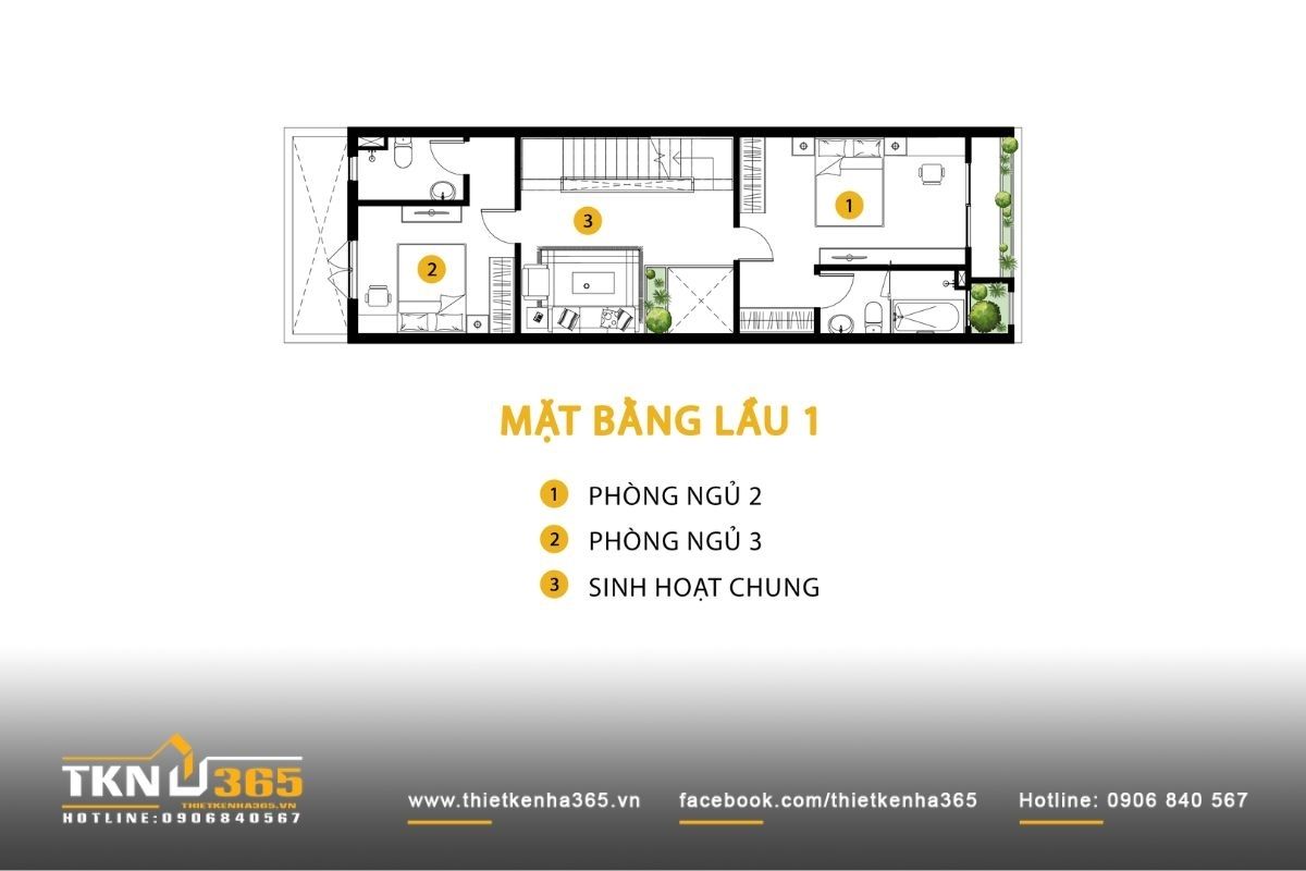 Bản vẽ mặt bằng lầu 1 mẫu nhà 1 trệt 2 lầu 5x20m đẹp