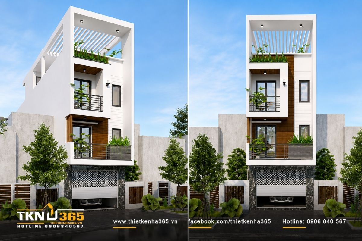 Vị trí đặt gara ô tô trong mẫu nhà 1 trệt 2 lầu 5x20m đẹp nên được tính toán kỹ lưỡng dựa theo nhu cầu sử dụng thực tế của gia đình